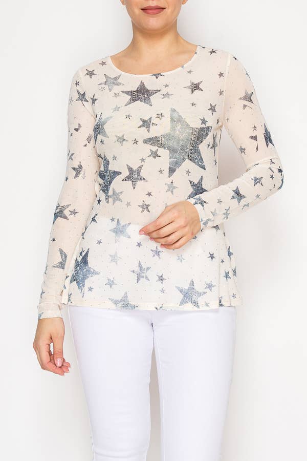 Sparkly Sheer Mesh Top BLUE STAR - ivyandlavyboutique Origami Apparel ~ Lace and Crochet inspired