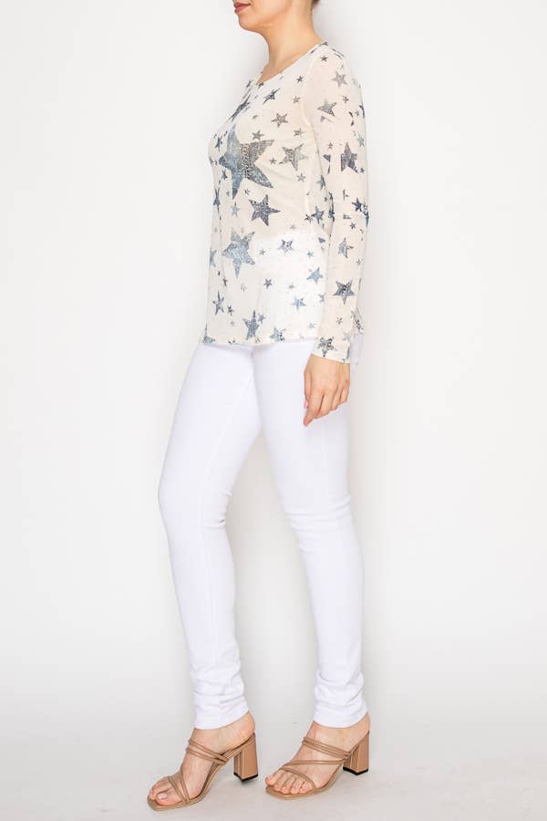 Sparkly Sheer Mesh Top BLUE STAR - ivyandlavyboutique Origami Apparel ~ Lace and Crochet inspired