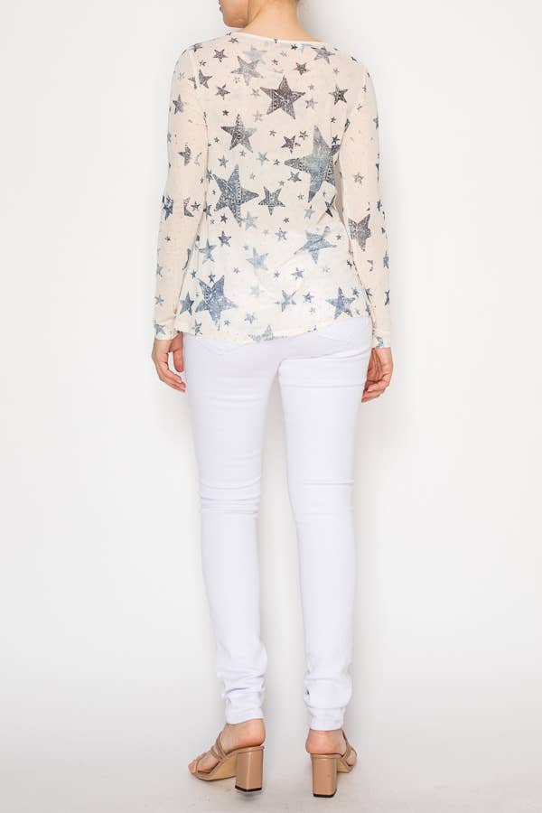 Sparkly Sheer Mesh Top BLUE STAR - ivyandlavyboutique Origami Apparel ~ Lace and Crochet inspired