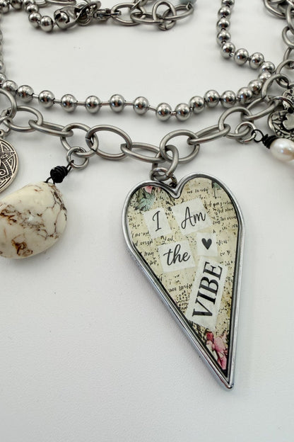 Spirit Lala: "I Am the Vibe" Large Heart Pendant Charm Necklace - ivyandlavyboutique Spirit Lala