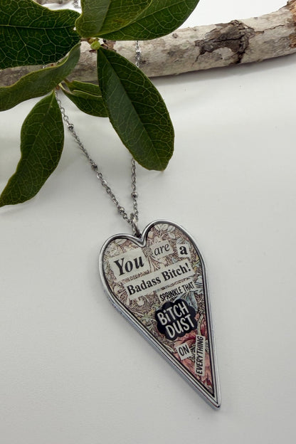 Spirit Lala: Large "Badass Bitch" Heart Pendant Necklace - ivyandlavyboutique Spirit Lala