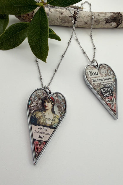 Spirit Lala: Large "Badass Bitch" Heart Pendant Necklace - ivyandlavyboutique Spirit Lala