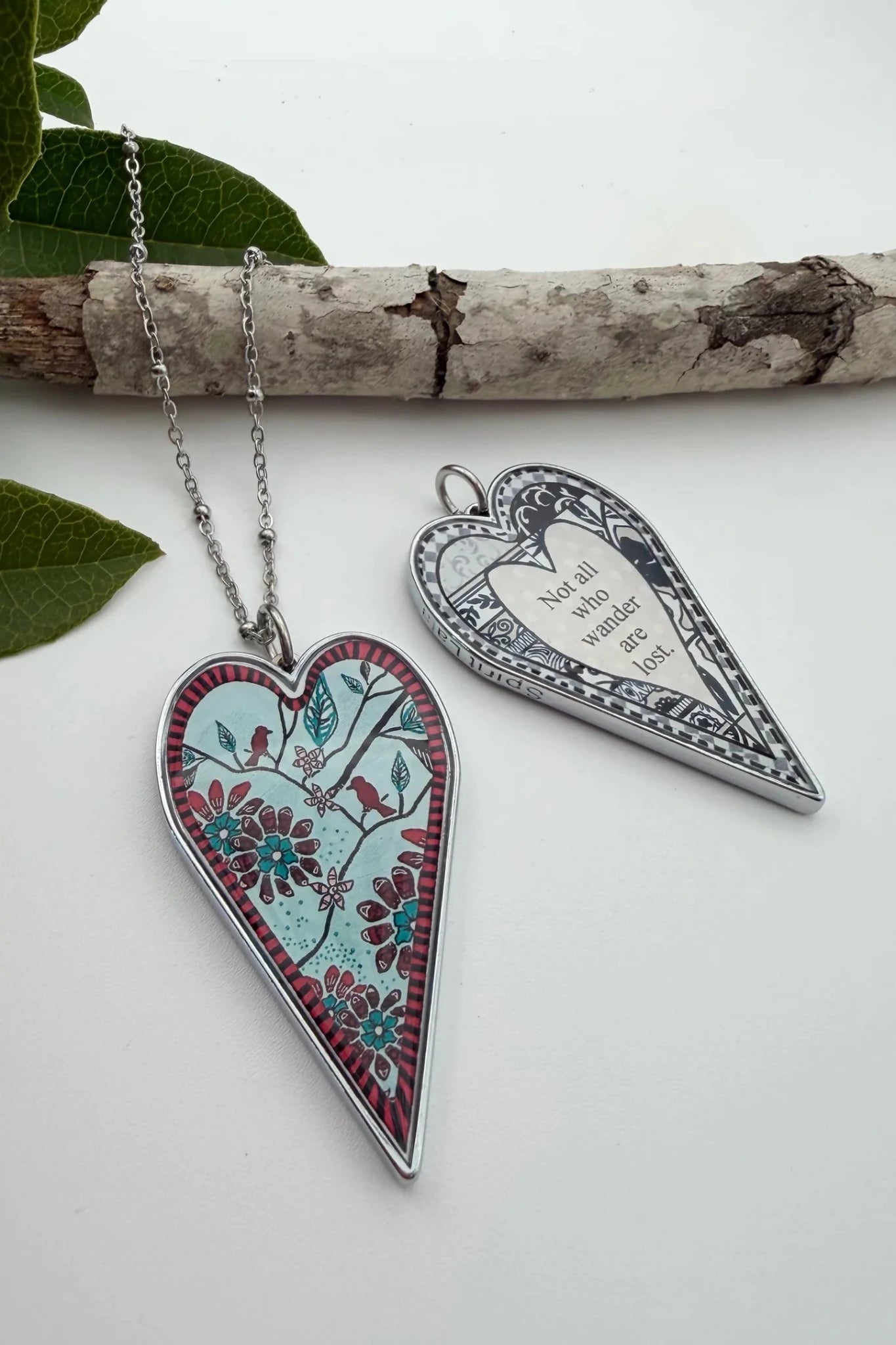 Spirit Lala: Large Bird Flower Heart Pendant Necklace - ivyandlavyboutique Spirit Lala