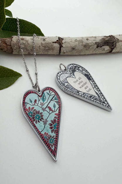 Spirit Lala: Large Bird Flower Heart Pendant Necklace - ivyandlavyboutique Spirit Lala