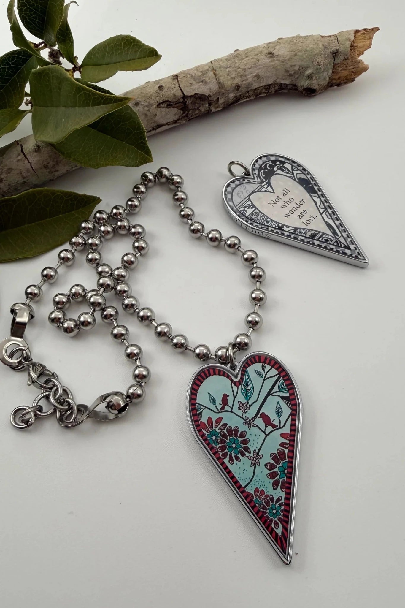 Spirit Lala: Large Bird Flower Heart Pendant Necklace - ivyandlavyboutique Spirit Lala