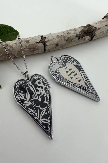 Spirit Lala: Large Black Flower Heart Pendant Necklace - ivyandlavyboutique Spirit Lala