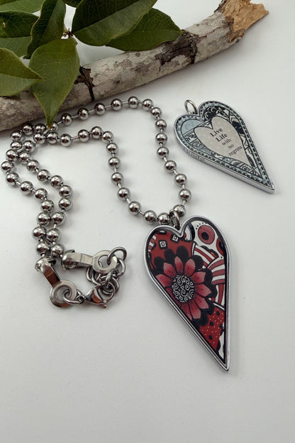 Spirit Lala: Large Black Red Flower Heart Pendant Necklace - ivyandlavyboutique Spirit Lala