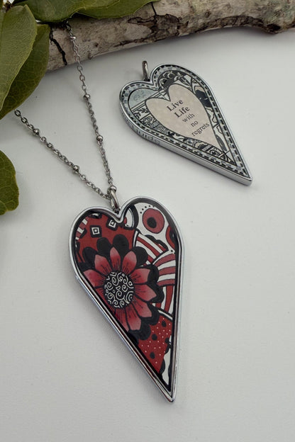 Spirit Lala: Large Black Red Flower Heart Pendant Necklace - ivyandlavyboutique Spirit Lala