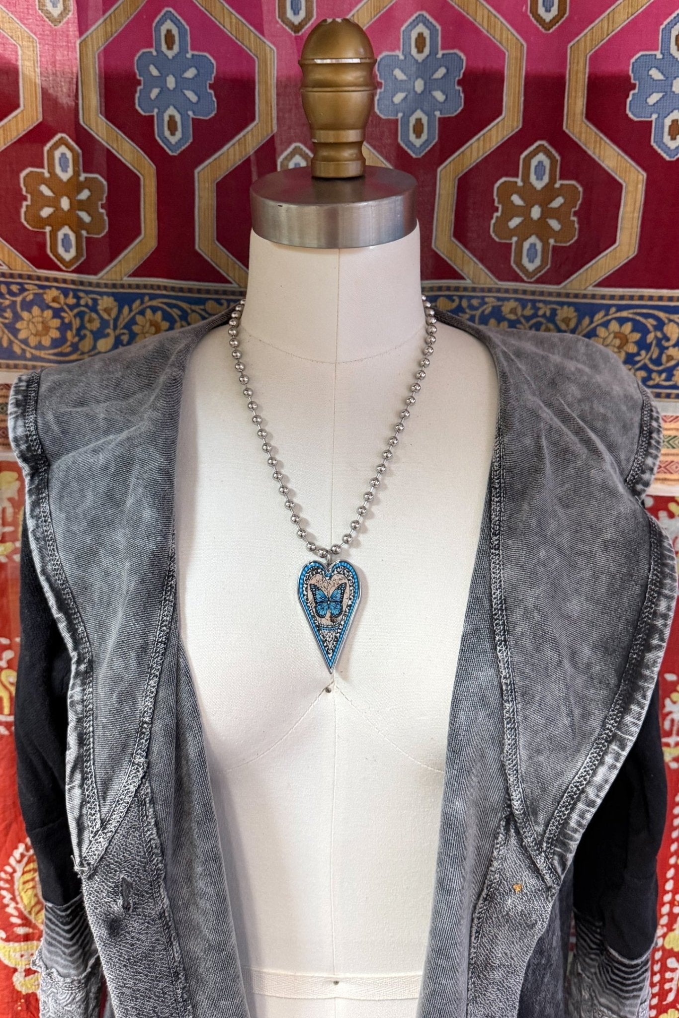 Spirit Lala: Large Blue Monarch Heart Pendant Necklace - ivyandlavyboutique Spirit Lala