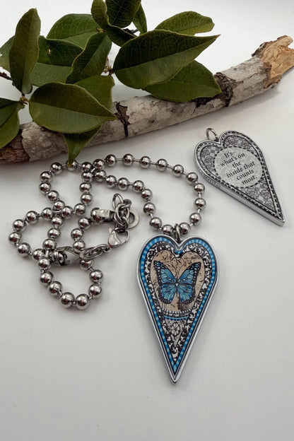 Spirit Lala: Large Blue Monarch Heart Pendant Necklace - ivyandlavyboutique Spirit Lala