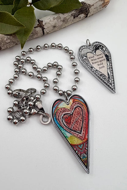 Spirit Lala: Large Colorful Abstract Heart Pendant Necklace - ivyandlavyboutique Spirit Lala