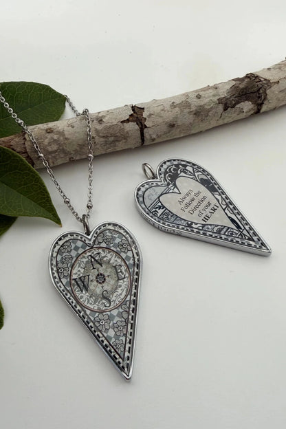 Spirit Lala: Large Compass Heart Pendant Necklace - ivyandlavyboutique Spirit Lala