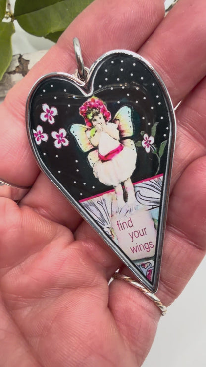 Spirit Lala: Large "Find Your Wings" Heart Pendant Necklace - ivyandlavyboutique Spirit Lala
