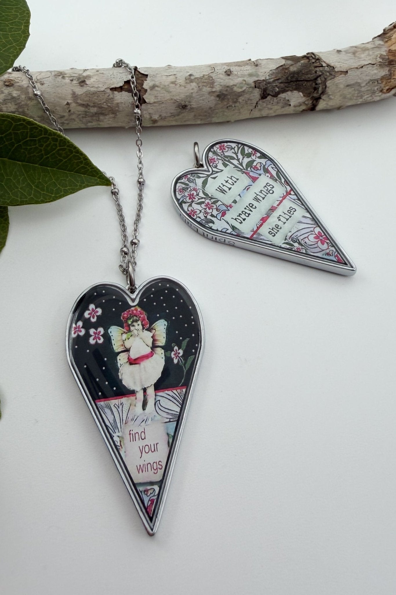 Spirit Lala: Large "Find Your Wings" Heart Pendant Necklace - ivyandlavyboutique Spirit Lala