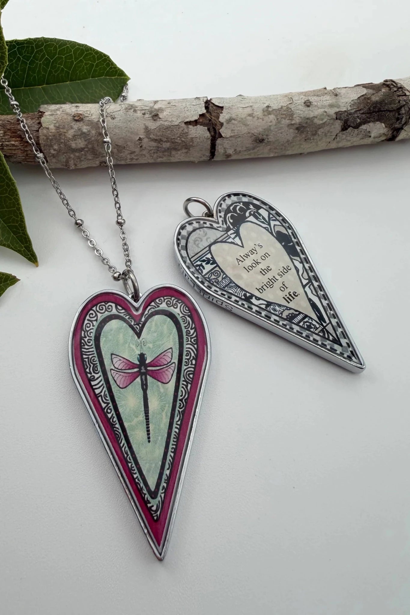 Spirit Lala: Large Green Dragonfly Heart Pendant Necklace - ivyandlavyboutique Spirit Lala