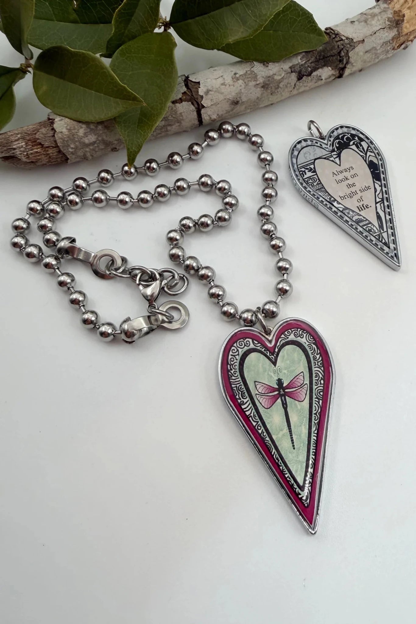 Spirit Lala: Large Green Dragonfly Heart Pendant Necklace - ivyandlavyboutique Spirit Lala
