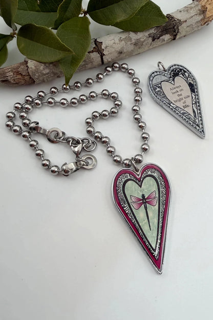 Spirit Lala: Large Green Dragonfly Heart Pendant Necklace - ivyandlavyboutique Spirit Lala