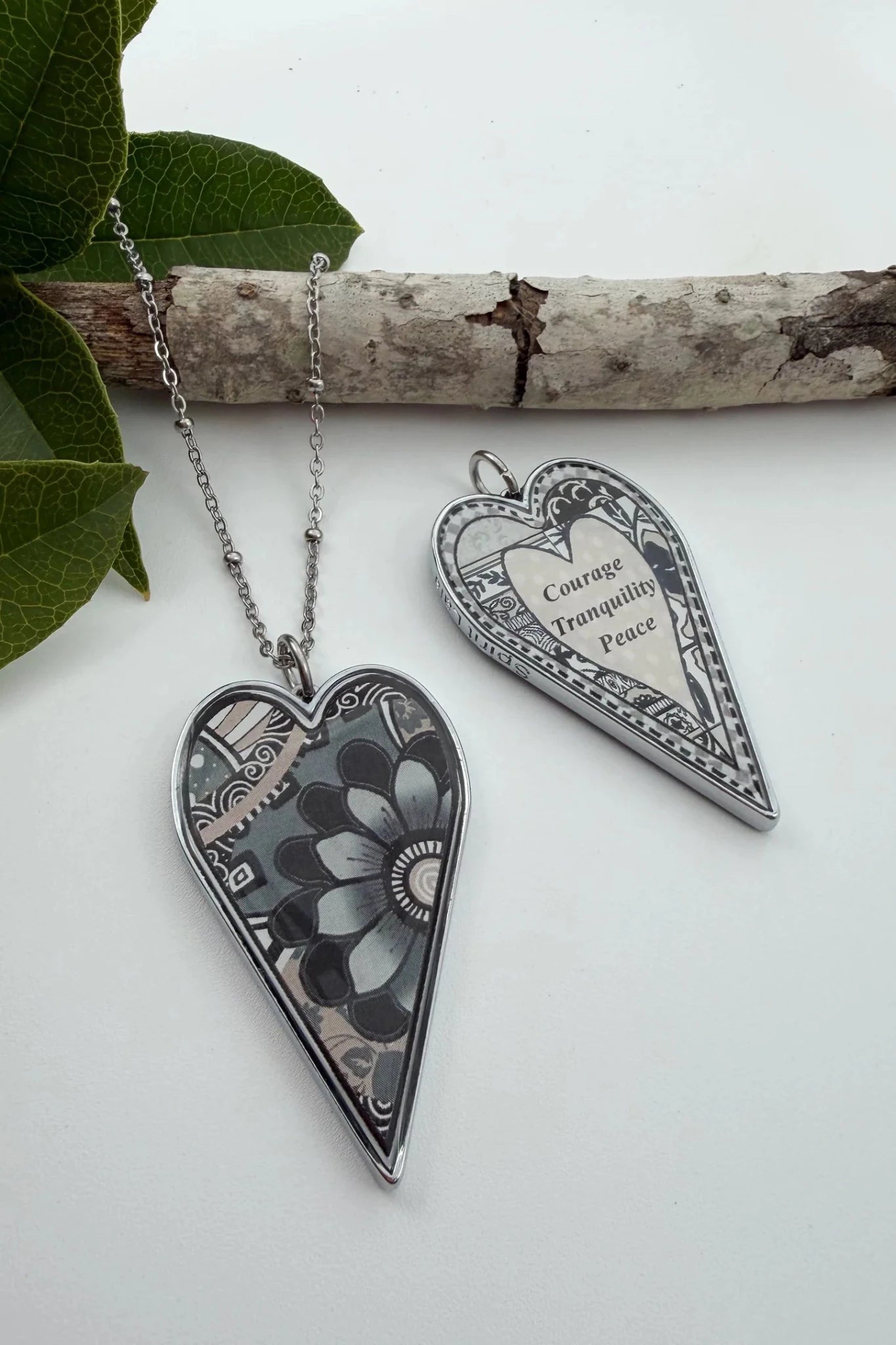 Spirit Lala: Large Grey Black Flower Heart Pendant Necklace - ivyandlavyboutique Spirit Lala