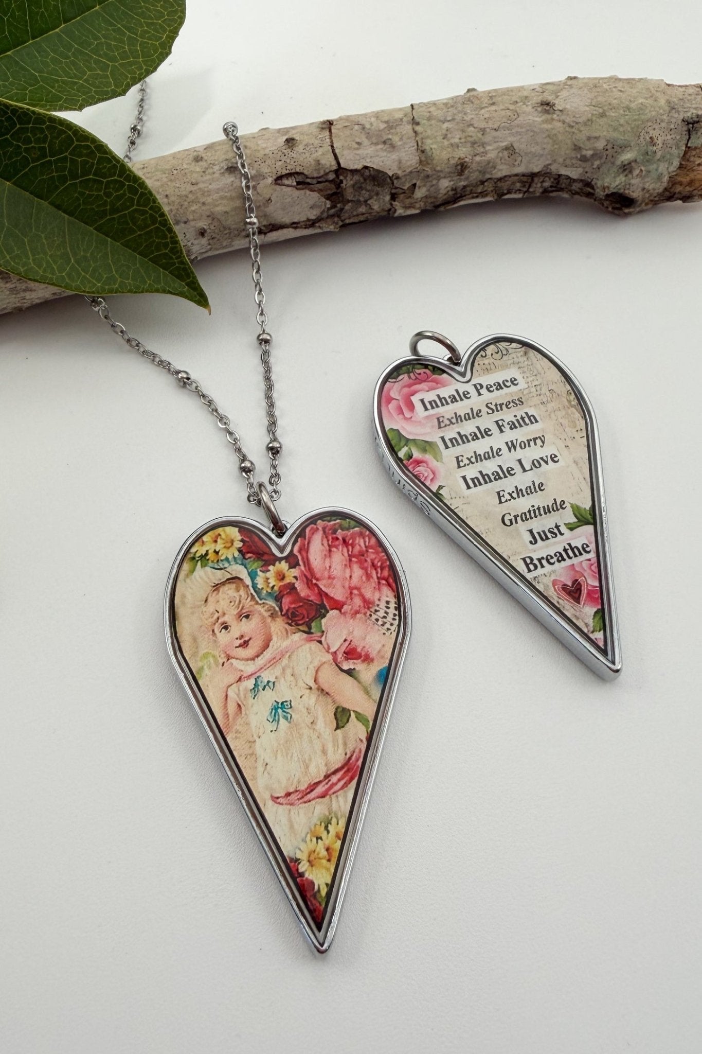 Spirit Lala: Large "Inhale Peace" Heart Pendant Necklace - ivyandlavyboutique Spirit Lala