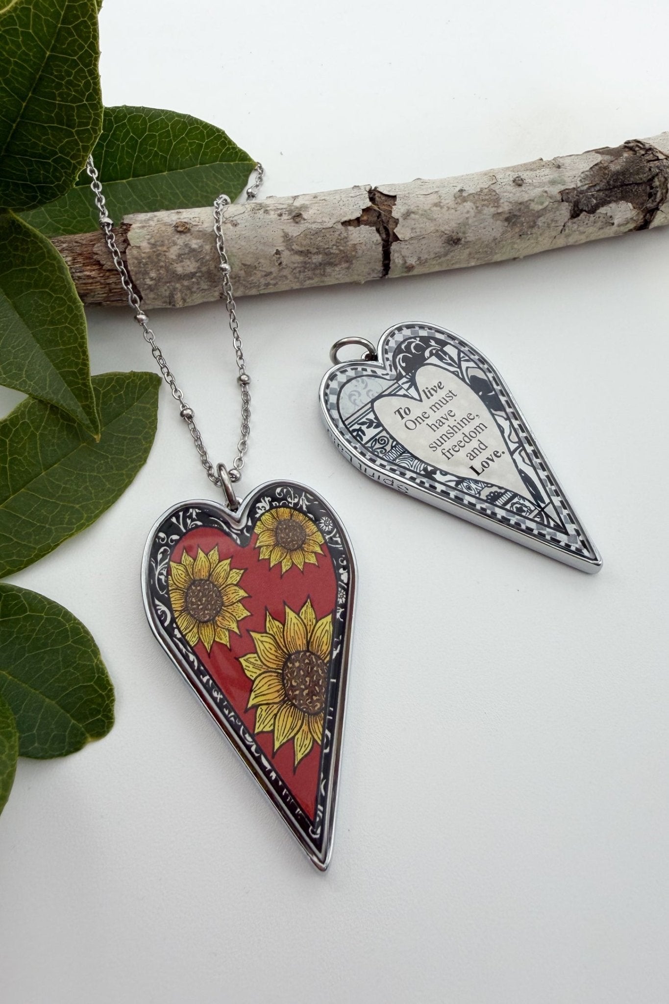 Spirit Lala: Large Red Sunflower Heart Pendant Necklace - ivyandlavyboutique Spirit Lala