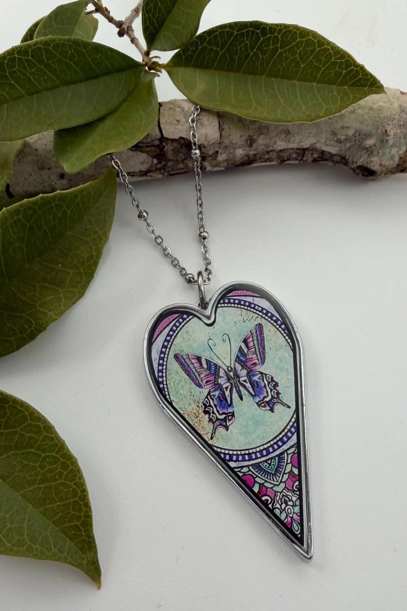 Spirit Lala: Large Vintage Butterfly Heart Pendant Necklace - ivyandlavyboutique Spirit Lala