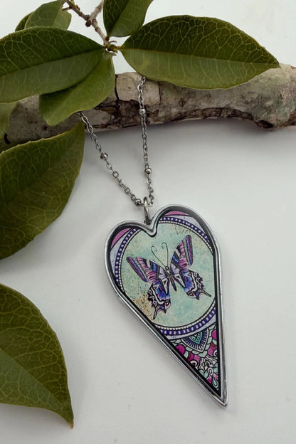 Spirit Lala: Large Vintage Butterfly Heart Pendant Necklace - ivyandlavyboutique Spirit Lala
