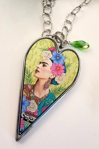 Spirit Lala: Long Heart Green Floral Frida Necklace - ivyandlavyboutique Spirit Lala