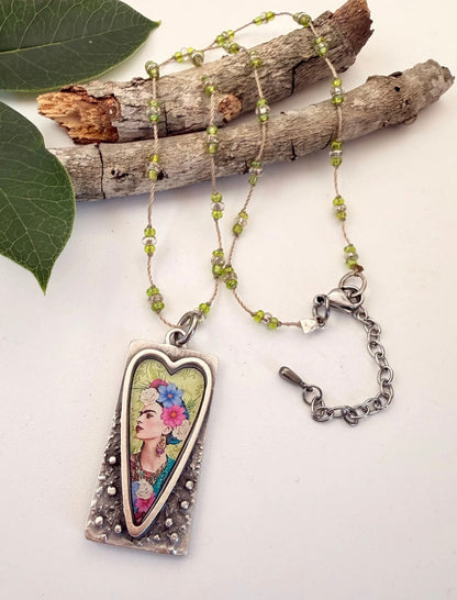 Spirit Lala: Rectangle Green Floral Frida Crochet Necklace - ivyandlavyboutique Spirit Lala