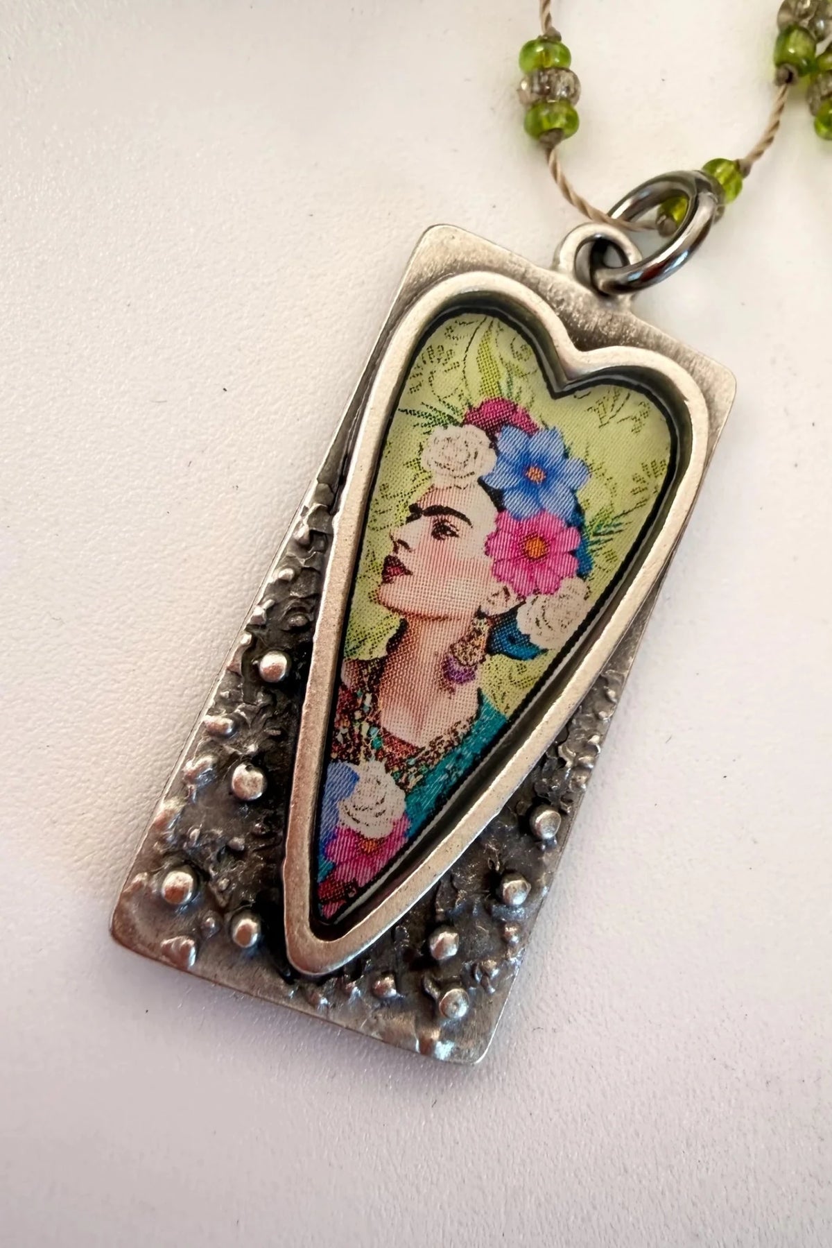 Spirit Lala: Rectangle Green Floral Frida Crochet Necklace - ivyandlavyboutique Spirit Lala