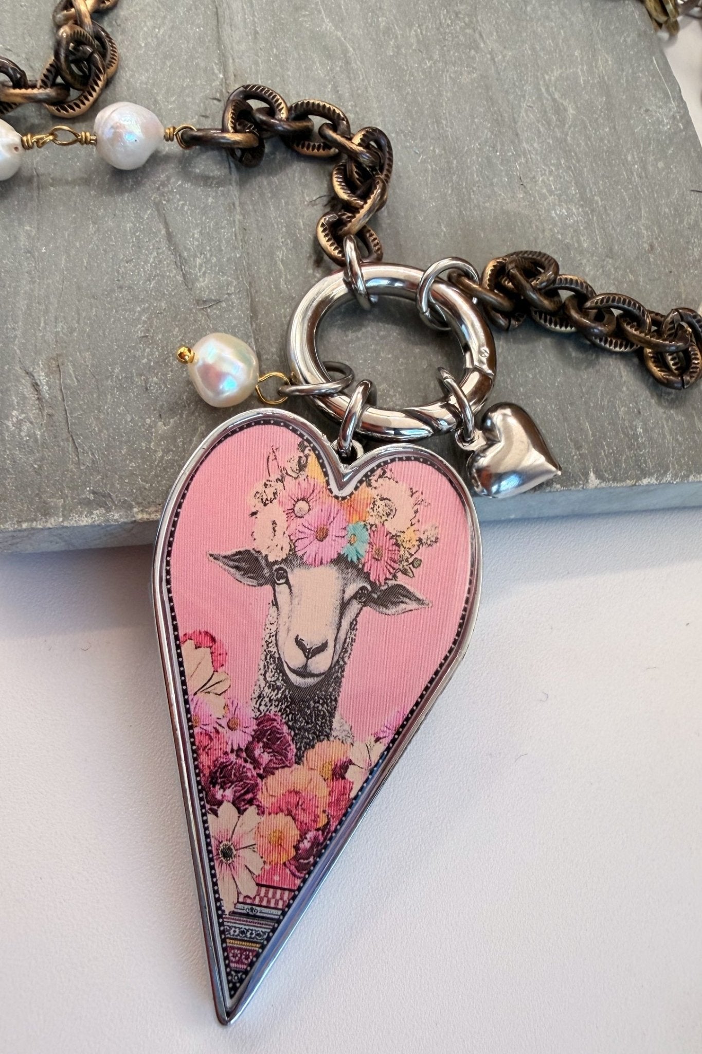 Spirit Lala: Sheep Pop Art Heart Open Circle Crystal Chain Necklace - ivyandlavyboutique Spirit Lala