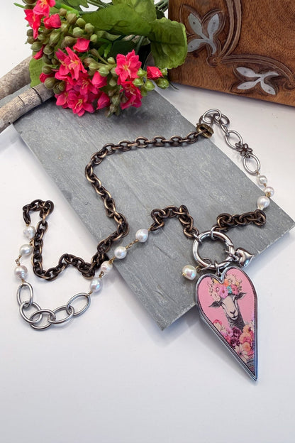 Spirit Lala: Sheep Pop Art Heart Open Circle Crystal Chain Necklace - ivyandlavyboutique Spirit Lala