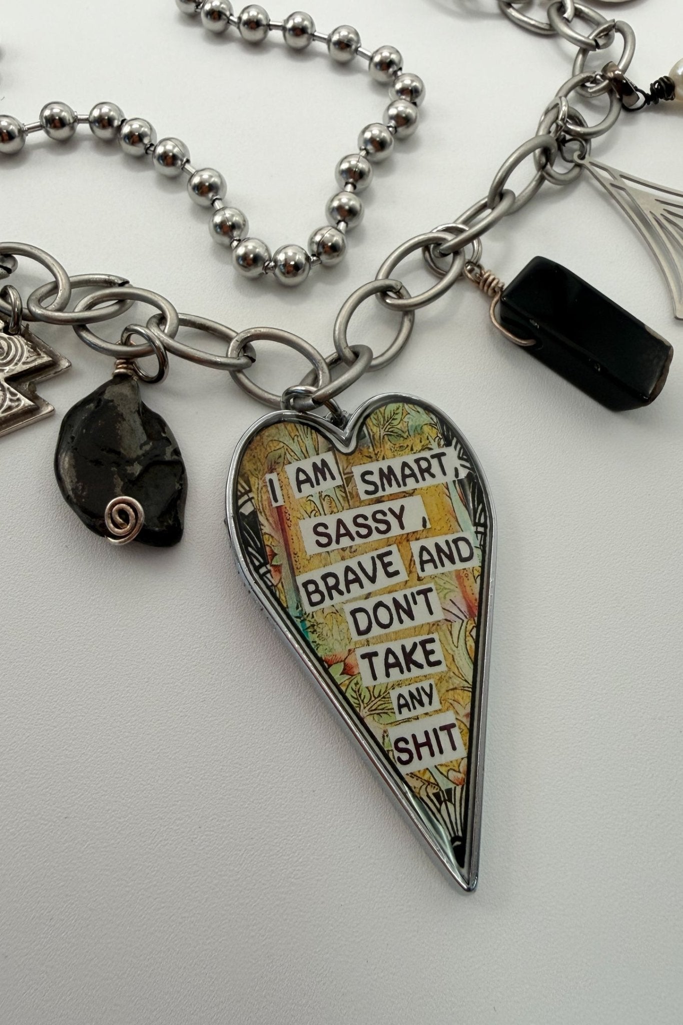Spirit Lala: "Smart Sassy Brave" Large Heart Charm Necklace - ivyandlavyboutique Spirit Lala