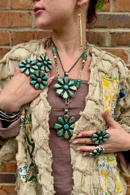 Squash Blossom Turquoise Flower Ring - ivyandlavyboutique ivyandlavyboutique