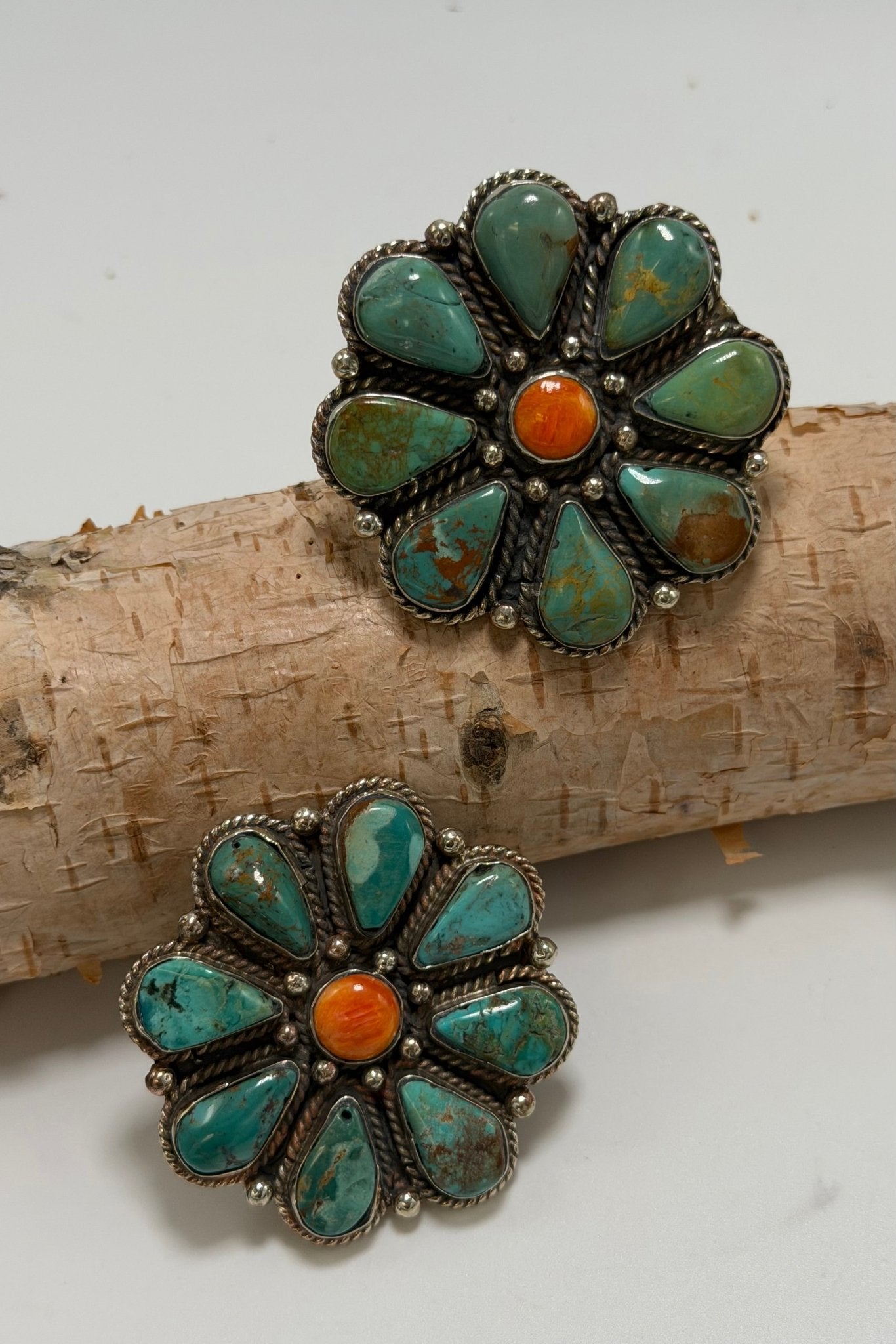 Squash Blossom Turquoise & Orange Flower Ring - ivyandlavyboutique ivyandlavyboutique