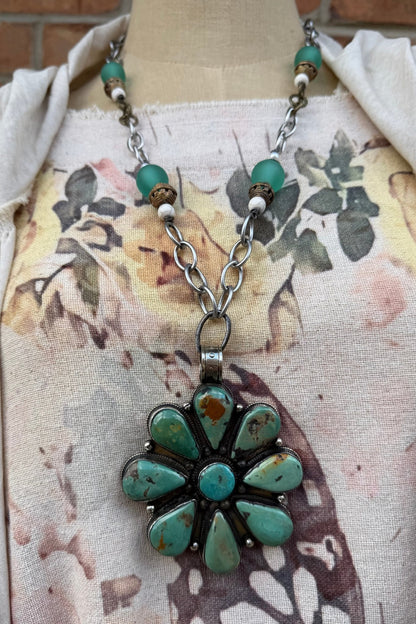 Squash Blossom Turquoise Statement Necklace - ivyandlavyboutique ivyandlavyboutique