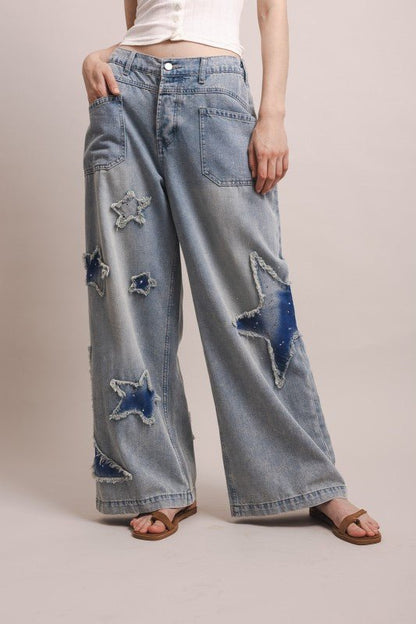 Star and Moon Wide Leg Pant - ivyandlavyboutique Blue Velvet