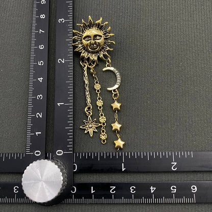 Star Fringe Asymmetric Sun Moon Post Earrings - MS - ivyandlavyboutique Mio Queena