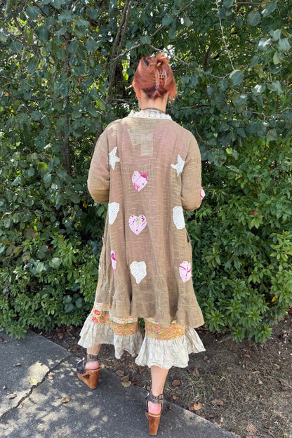 Star Gazed Floral Heart and Star Appliqué Crochet Cardigan in Mocha - ivyandlavyboutique Pol Clothing