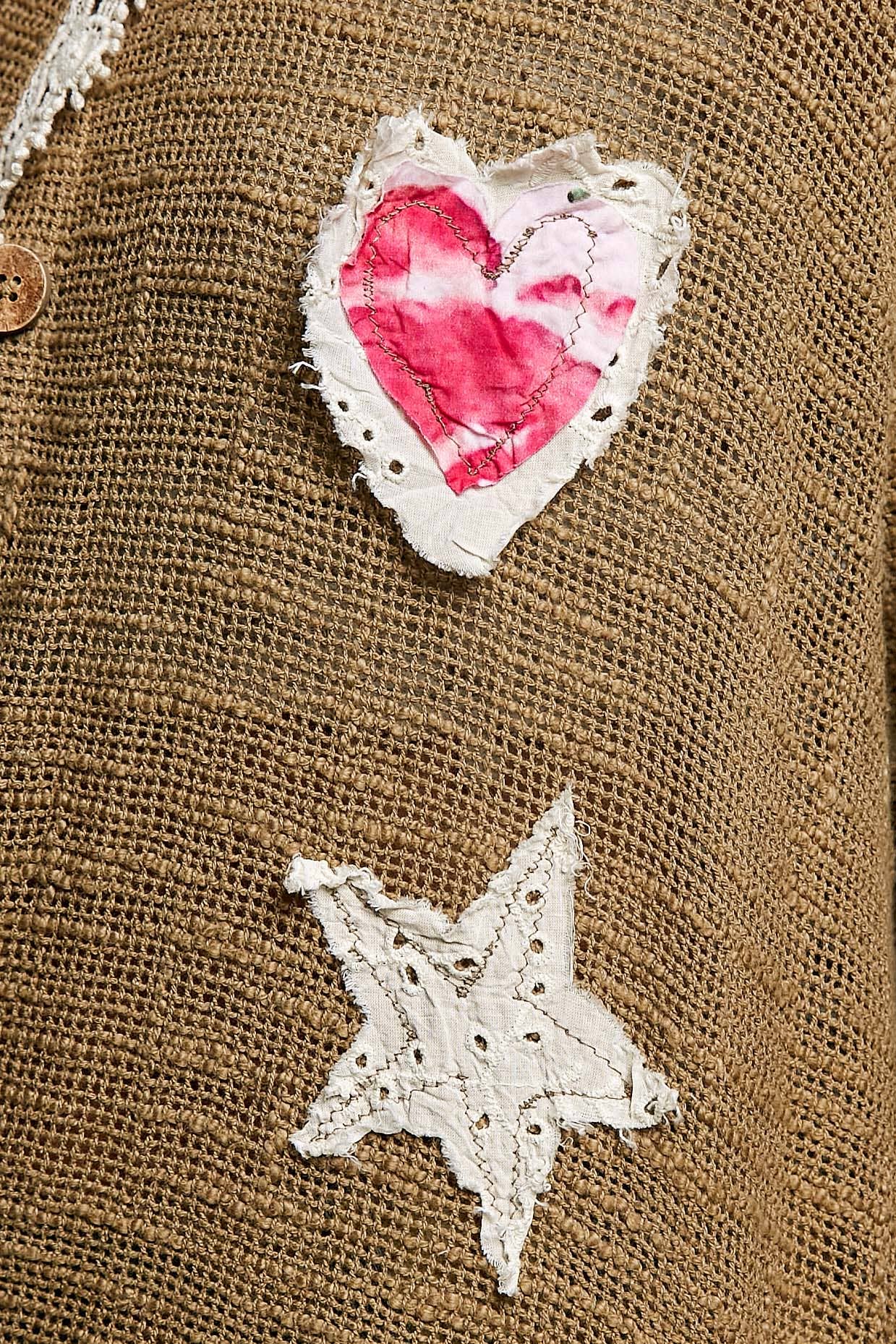 Star Gazed Floral Heart and Star Appliqué Crochet Cardigan in Mocha - ivyandlavyboutique Pol Clothing