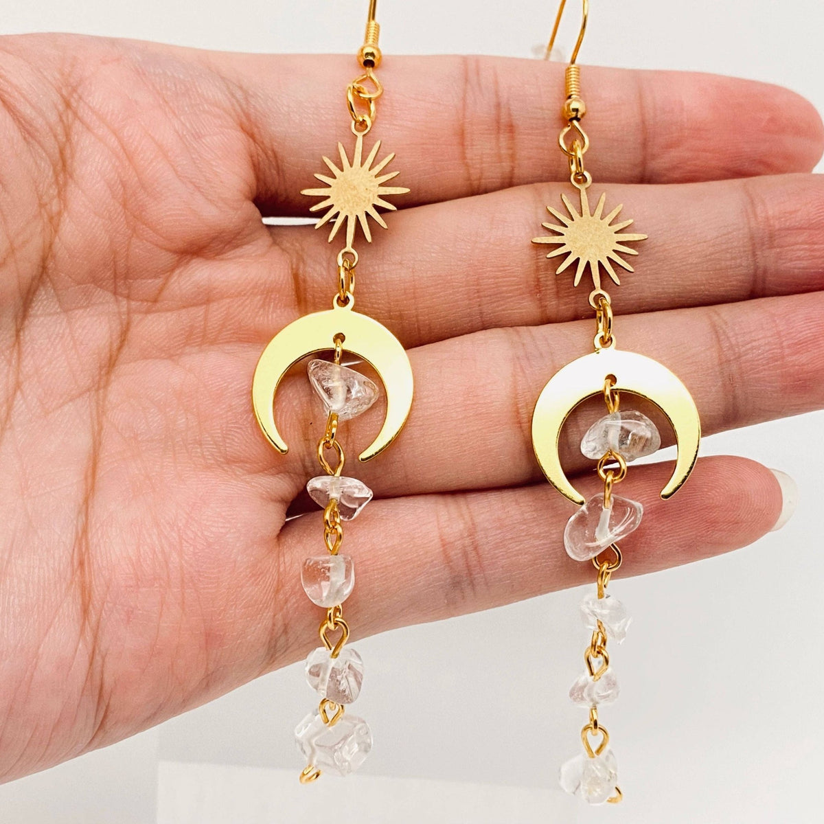 Star Moon Natural Stone Tassel Earrings - MS: White - ivyandlavyboutique Mio Queena