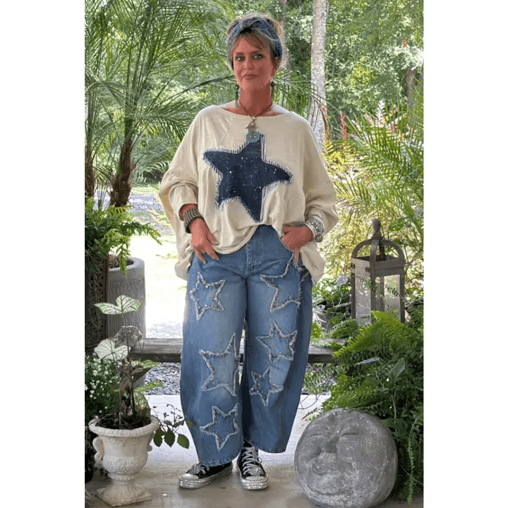 Star Studded Barrel Jeans - ivyandlavyboutique Jaded Gypsy