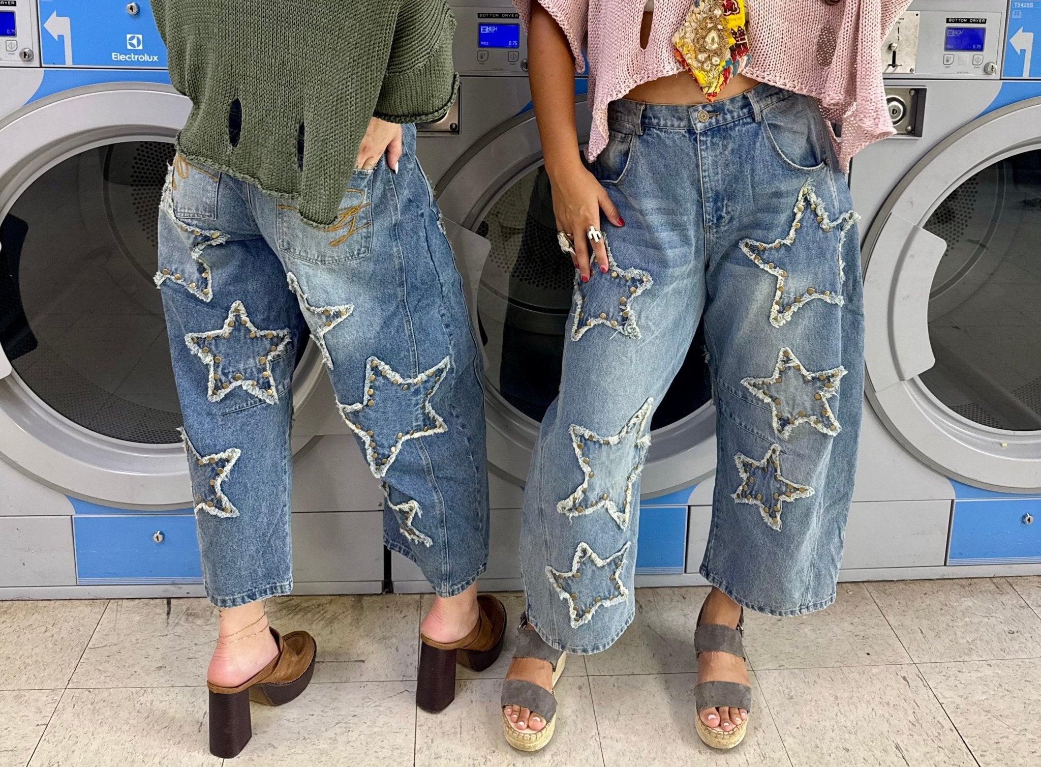 Star Studded Barrel Jeans - ivyandlavyboutique Jaded Gypsy