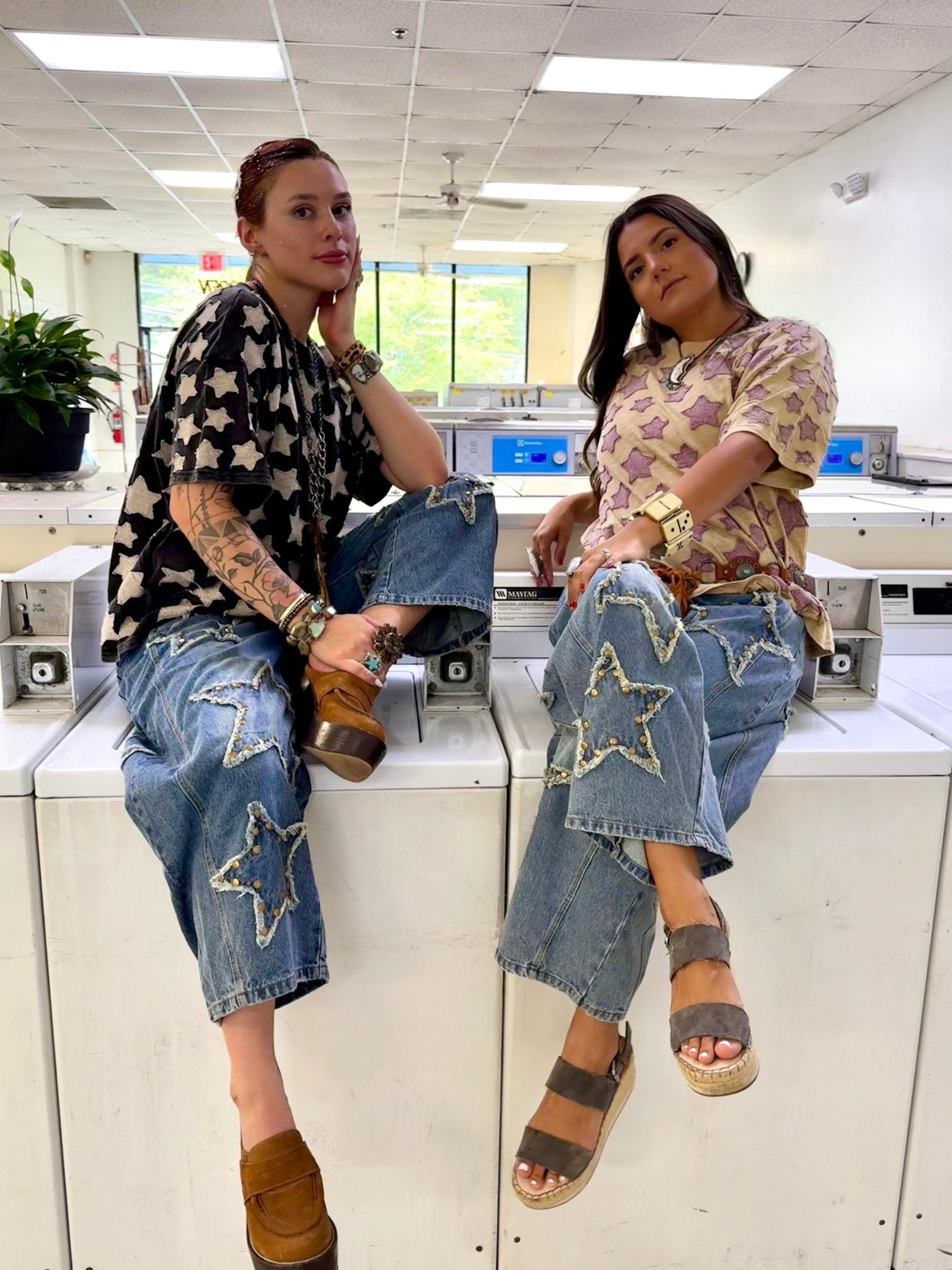 Star Studded Barrel Jeans - ivyandlavyboutique Jaded Gypsy