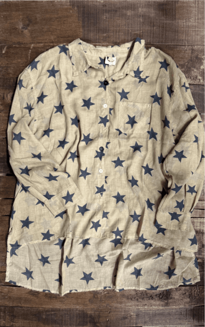 Starburst Button Down Top in Navy Star - ivyandlavyboutique Jaded Gypsy