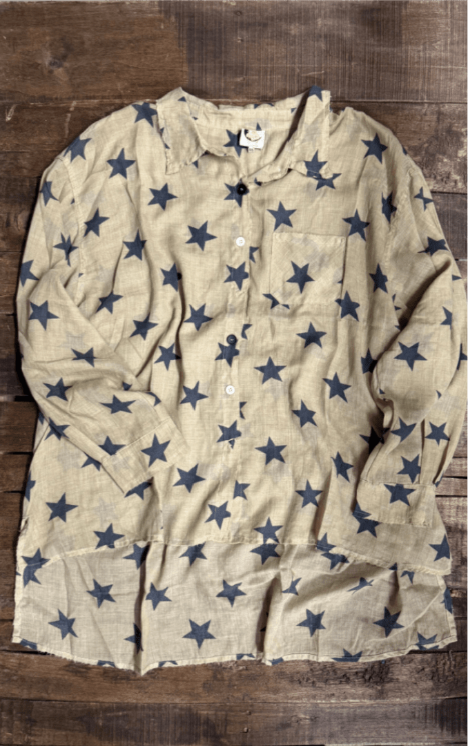 Starburst Button Down Top in Navy Star - ivyandlavyboutique Jaded Gypsy