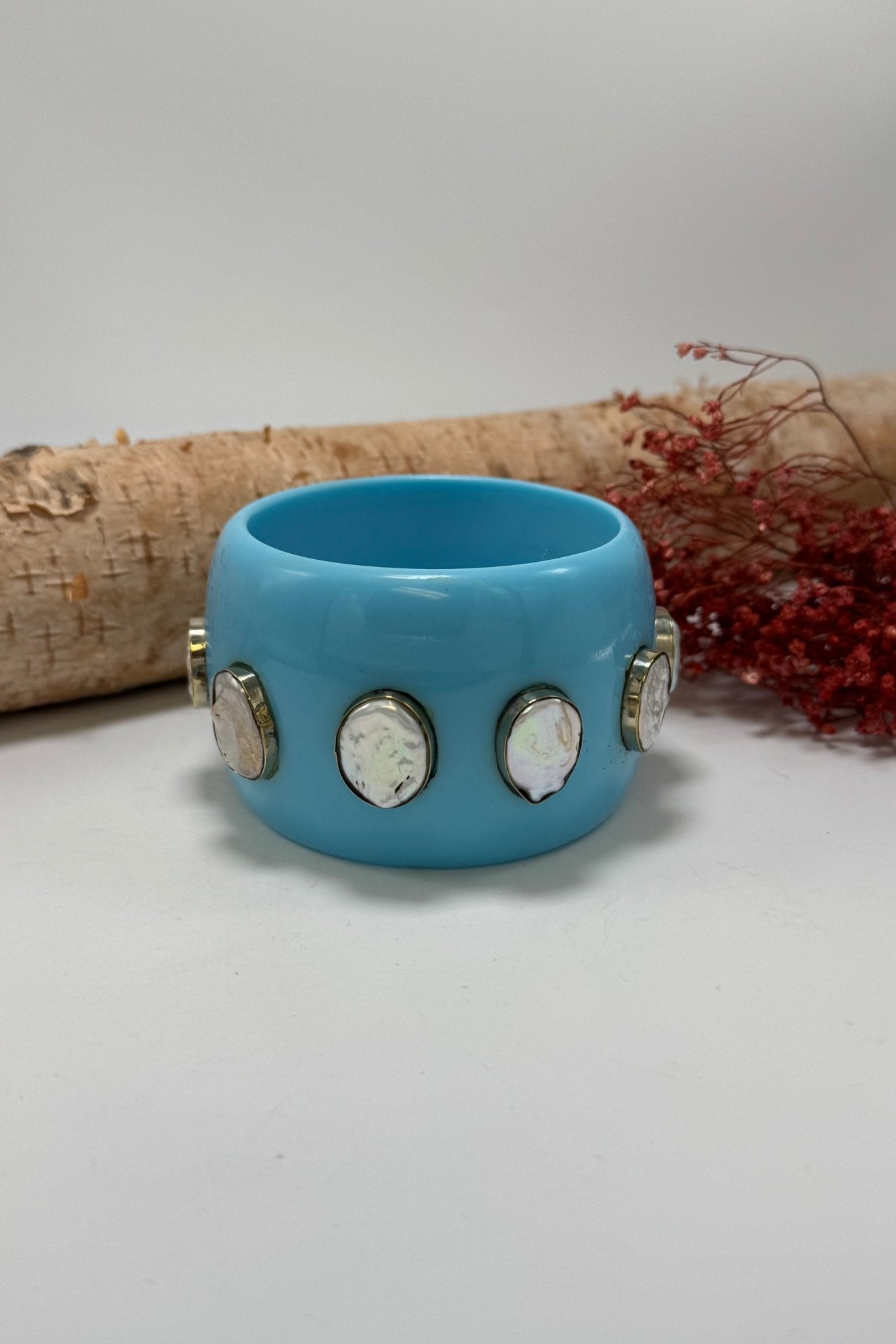 Statement Bangle in Blue & Pearl - ivyandlavyboutique ivyandlavyboutique