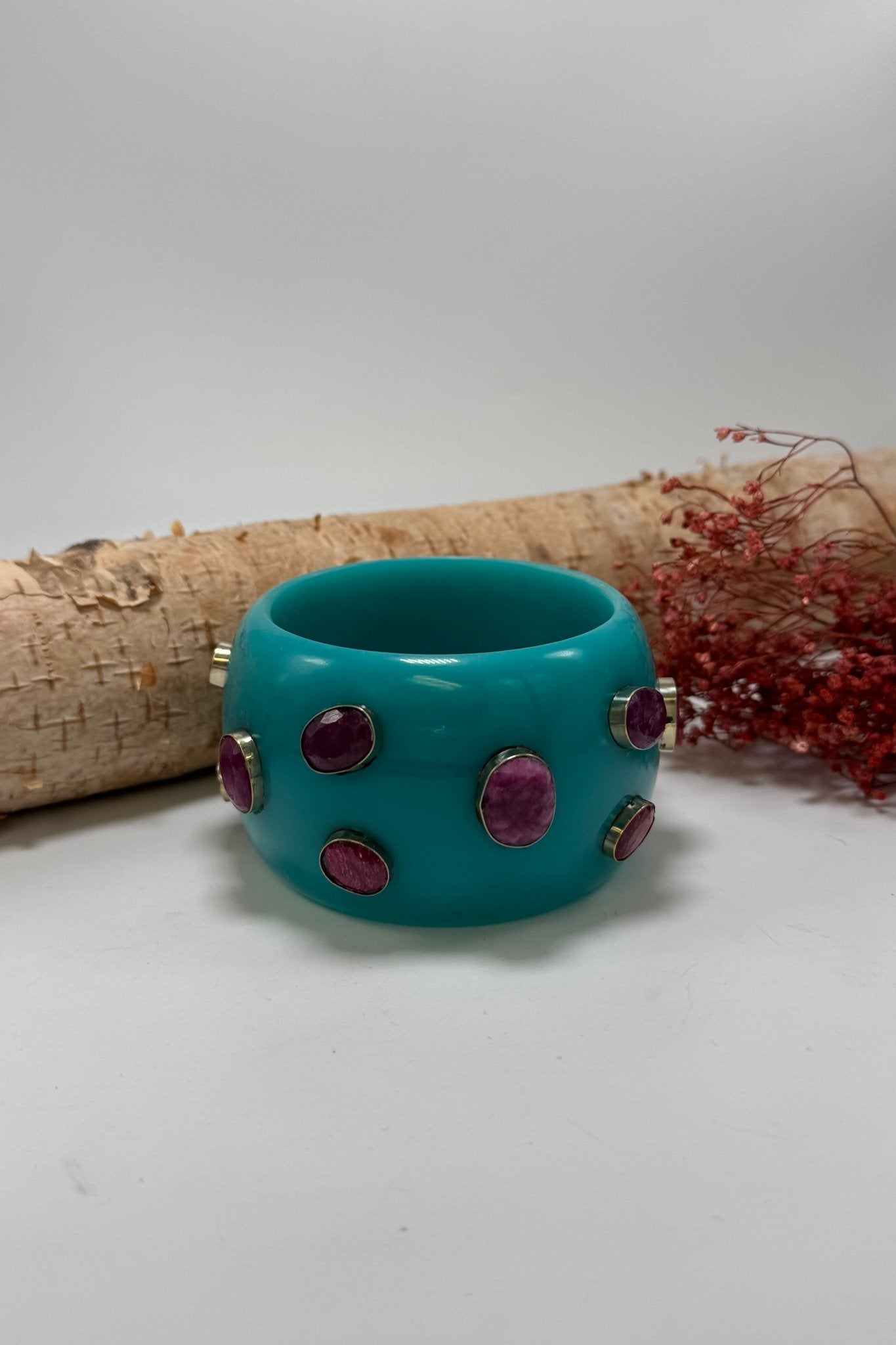 Statement Bangle in Blue w/ Garnet - ivyandlavyboutique ivyandlavyboutique