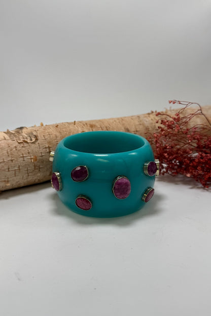Statement Bangle in Blue w/ Garnet - ivyandlavyboutique ivyandlavyboutique