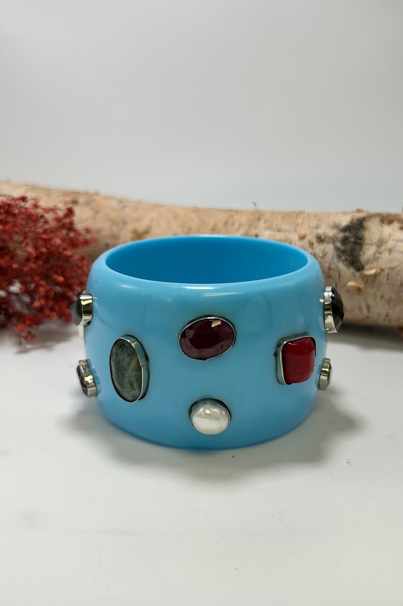 Statement Bangle in Blue w/ Multi Stone - ivyandlavyboutique ivyandlavyboutique