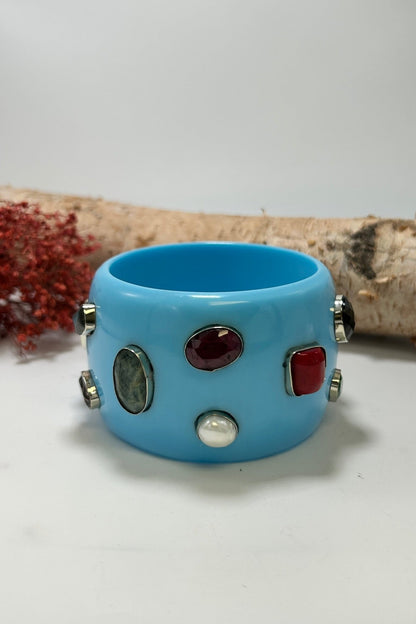 Statement Bangle in Blue w/ Multi Stone - ivyandlavyboutique ivyandlavyboutique